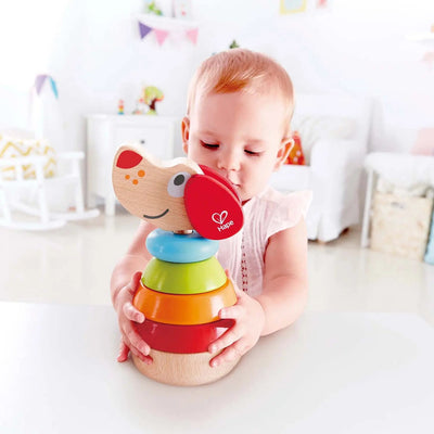 Fidtoy Wooden Puppy Stacking Toy with Sound for Toddlers