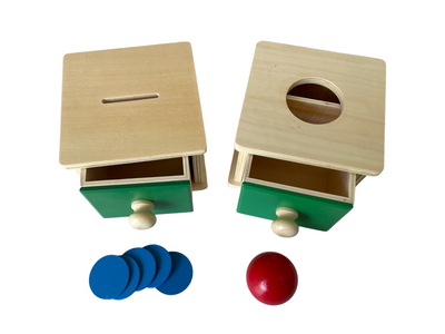 Boîte à tiroir et balle Montessori, tiroir et pièces de monnaie