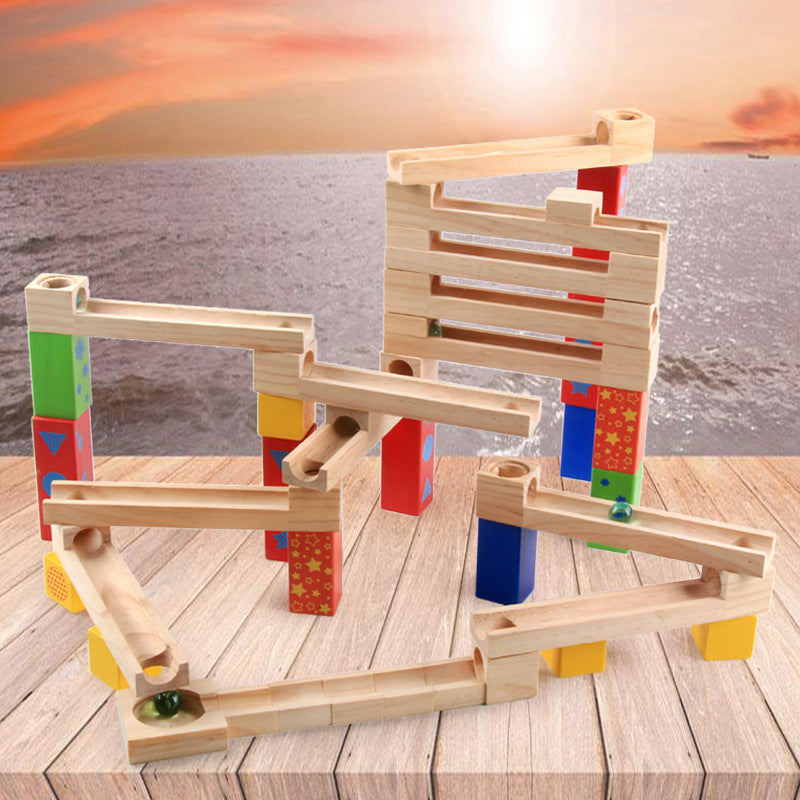 Medium Wooden track Marble Run Blocks toy set