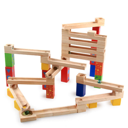 Medium Wooden track Marble Run Blocks toy set