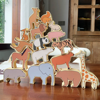 Wooden Zoo Animal Blocks Stacking Balancing Toy Set