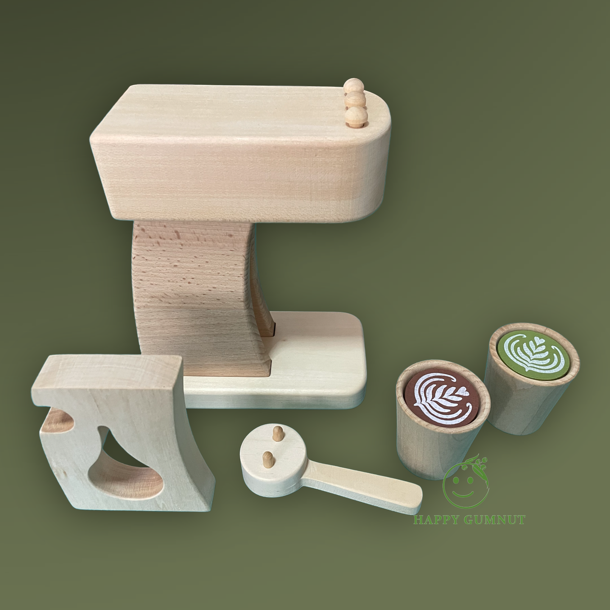 Handmade Wooden Coffee Machine Set