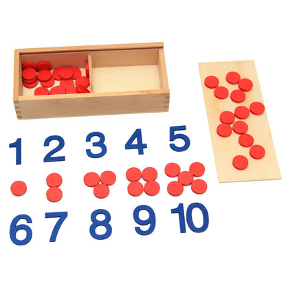 Montessori Wooden Box With Number Cards, Coins and Counters