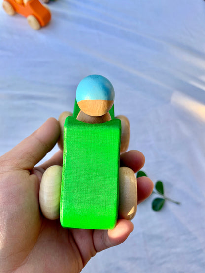 Wooden Rainbow Cars & Dolls 10 Pcs Set