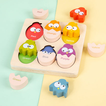 Wooden Bird Egg Colour Sorting Puzzle With Tray Cute Owl Toy