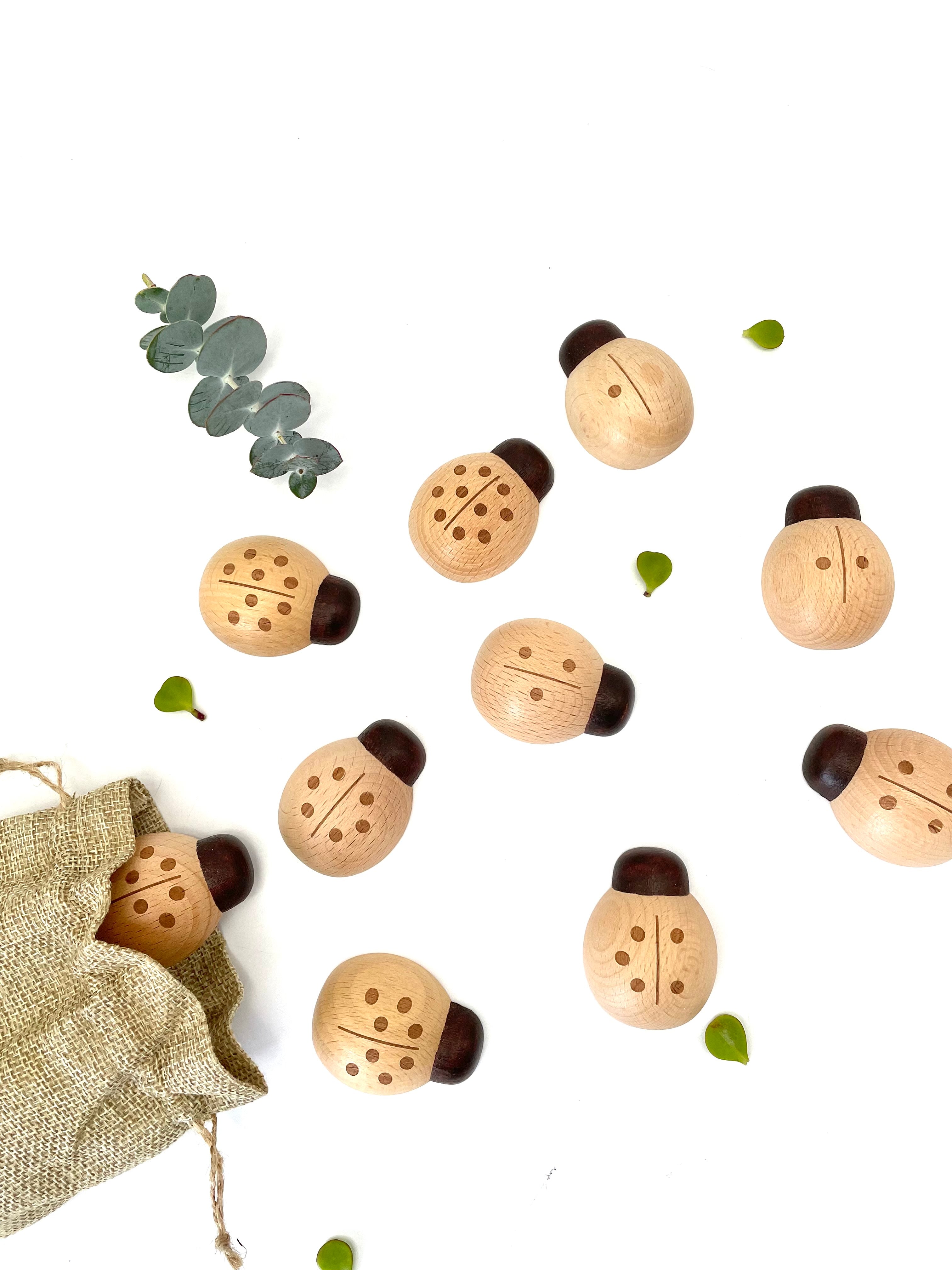 Super Cute!!! Natural Wooden Counting Numbers Ladybug Toys Number Learning Toy!