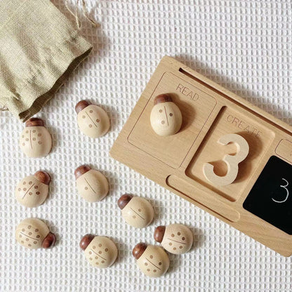 Super Cute!!! Natural Wooden Counting Numbers Ladybug Toys Number Learning Toy!