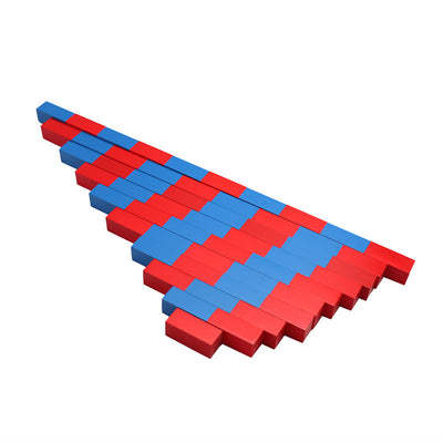 Grandes réglettes Montessori rouges et bleues