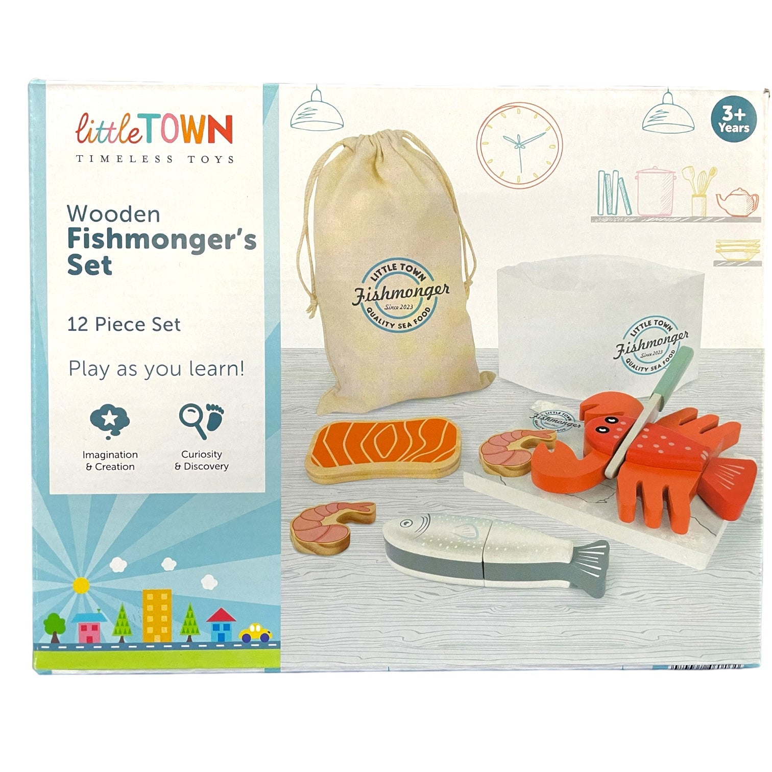 Wooden Seafood Cutting Playset Cut Food Fish Lobster Toy