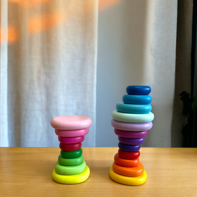 Piedras apilables de madera arcoíris, juguete de equilibrio, 20 piezas