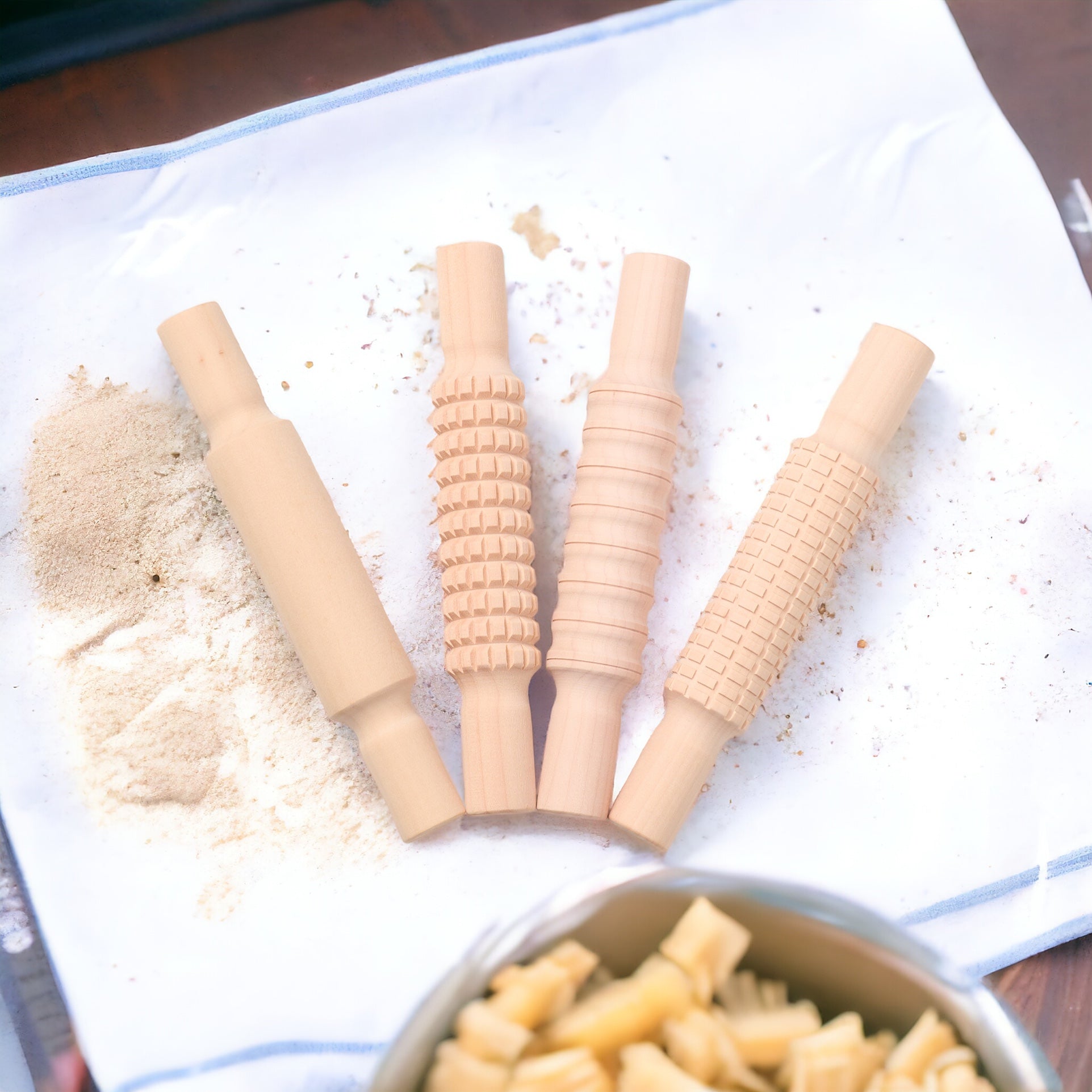 Large Wooden Sensory Playdough Roller Pin Set Tool Kit 4 pieces