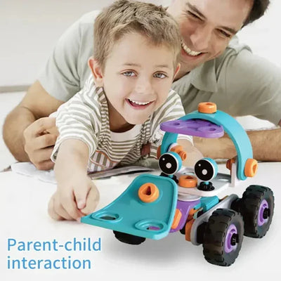 Juego de camiones de construcción de goma blanda Fidtoy DIY para niños | 55 piezas