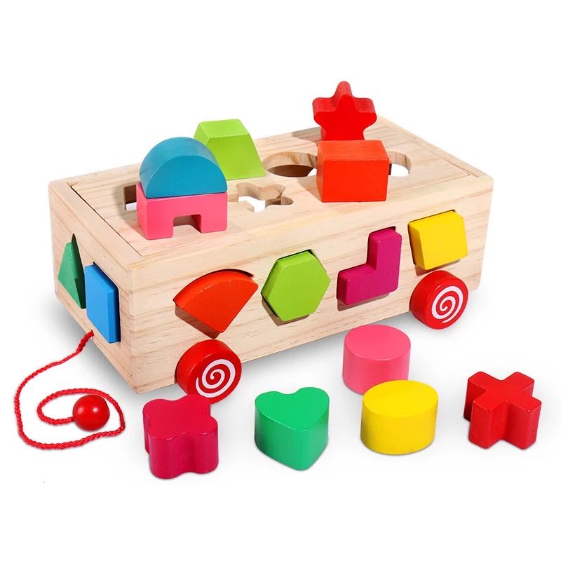 Wooden Pulling Toys Car Letters/Numbers/Shapes-Fine motor skills toys