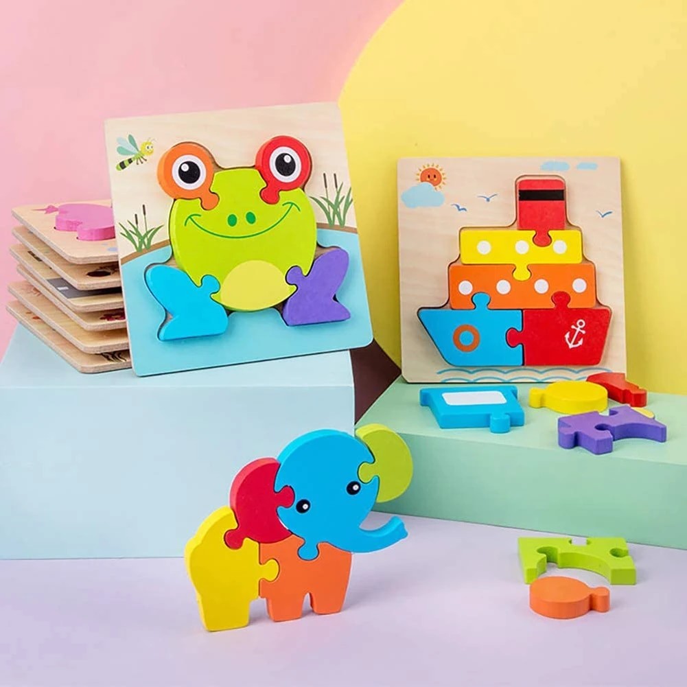 Fidtoy Montessori Wooden Animal Puzzle Set for Toddlers 4 Piece 6 Piece 10 Piece Learning Toy
