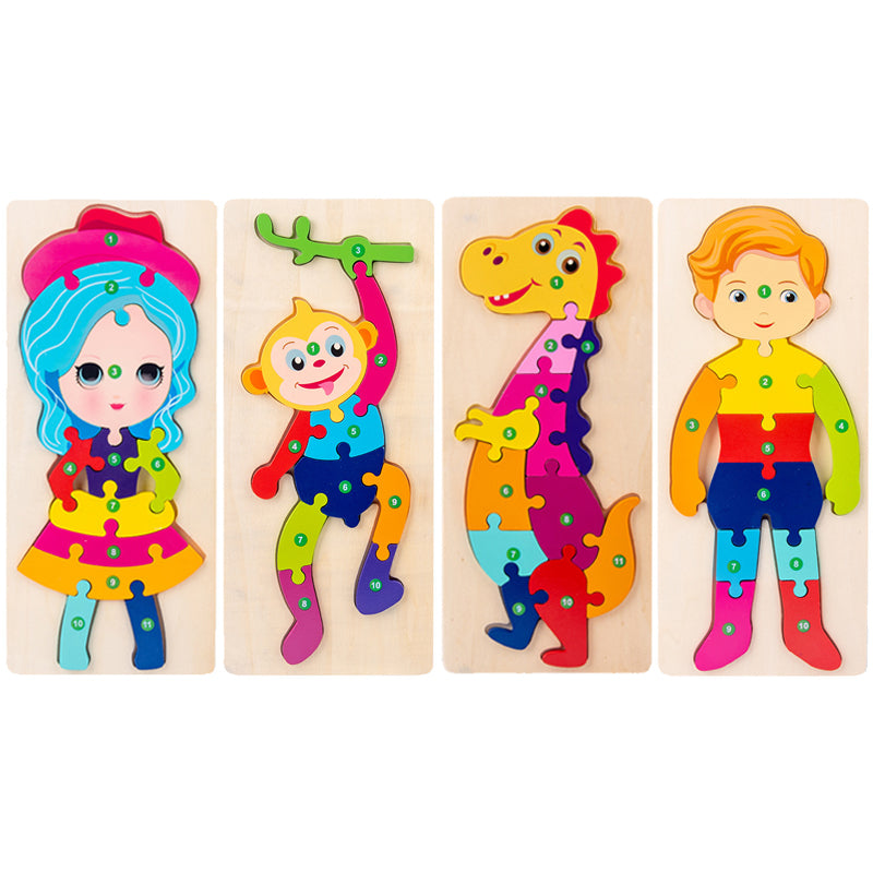 Montessori Puzzles 4 Pack - Eco-Friendly Wooden Puzzles Set#5