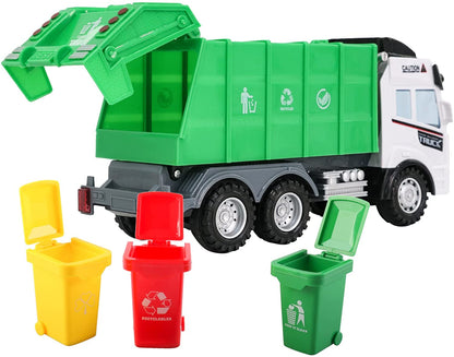 Remote Control Engineering Construction Garbage Truck Vehicle with Three Bins, Light and Sounds Functions Fun Educational Gift for Kids