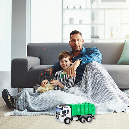 Remote Control Engineering Construction Garbage Truck Vehicle with Three Bins, Light and Sounds Functions Fun Educational Gift for Kids