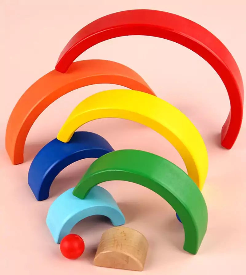 Rainbow Stacking Wooden Blocks - 7 Pieces