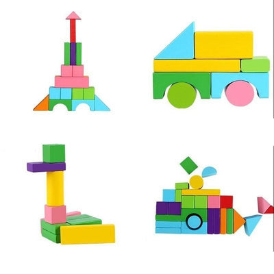 Fidtoy Blocs de construction en bois arc-en-ciel pour enfants Ensemble de jouets de construction créatifs
