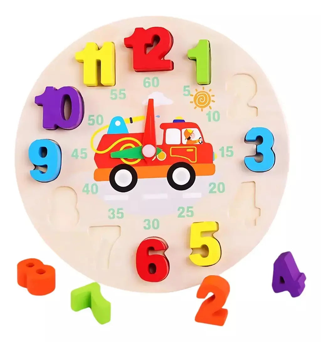 Fidtoy Wooden Clock Learning Toy for Preschoolers | Montessori Shape Sorting Clock, Number Blocks, Color Matching, Time Learning & Fine Motor Toy Age 2+