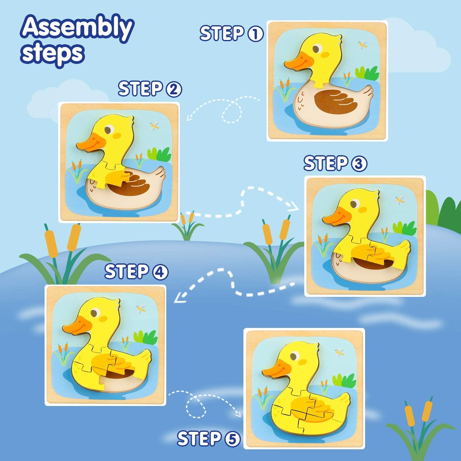 Puzzles en Bois Montessori pour Tout-petits Bébés 1 2 3+ Ans