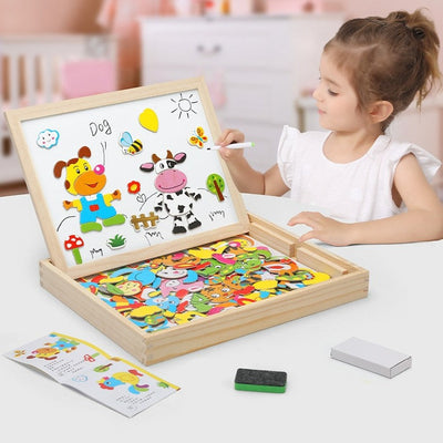 Fidtoy Double-Sided Magnetic & Drawing Board Puzzle for Kids – Montessori Learning Toy for Creativity & Fine Motor Skills