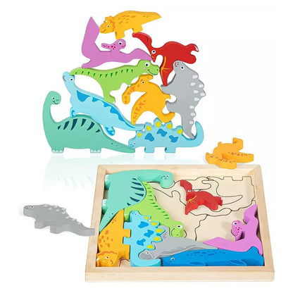 Wooden Dinosaur Puzzle Kids Dino Block Puzzle