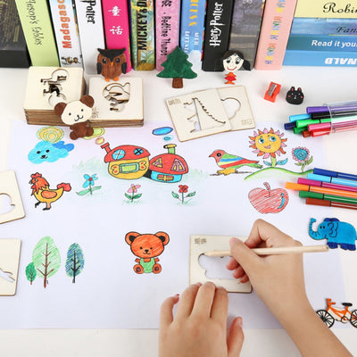 Fidtoy Gabarits de Dessin en Bois DIY Jouet d'Art Montessori (20 Pièces)