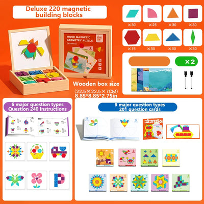 Fidtoy Wooden Magnetic Blocks - Creative Educational Toy for Kids