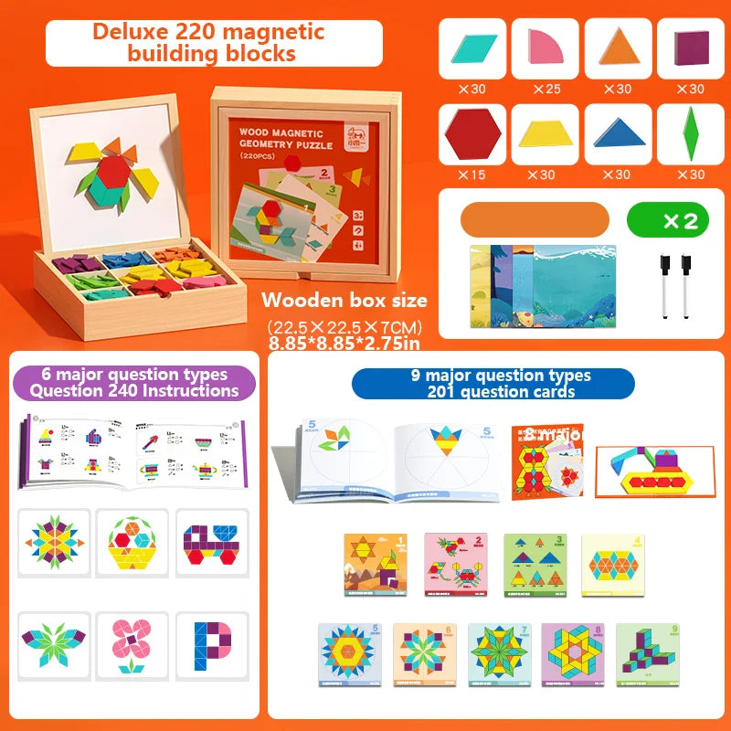 Fidtoy Wooden Magnetic Blocks - Creative Educational Toy for Kids