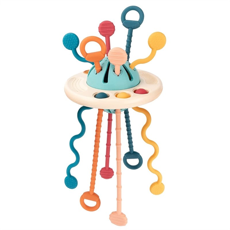 Fidtoy Silicone Pull String Sensory Toy for Babies – Montessori Teething Rattle and Fine Motor Learning Toy