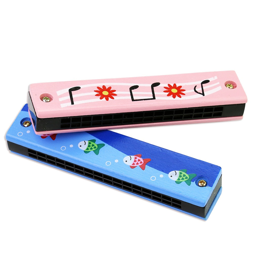 Kids Harmonica Wooden Double Row Blowable Toys