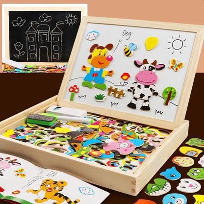 Wooden Multifunction Children Puzzle with Magnetic Writing and Drawing Board and Blackboard
