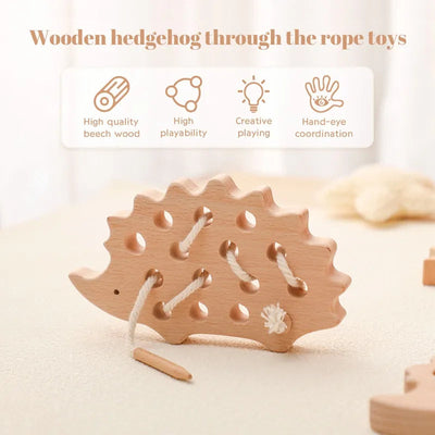 Fidtoy Wooden Hedgehog Threading Toy for Fine Motor Play