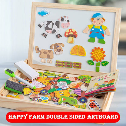 Wooden Multifunction Children Puzzle with Magnetic Writing and Drawing Board and Blackboard