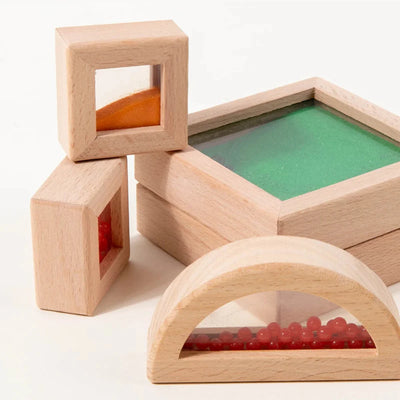 Fidtoy Wooden Transparent Acrylic Sensory Blocks | STEM Stacking & Learning Toy for Toddlers 3+
