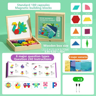 Fidtoy Wooden Magnetic Blocks - Creative Educational Toy for Kids