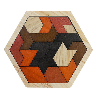 Fidtoy Hexagonal Wooden Tangram Puzzle for Kids 3-6 – Creative Building & Learning Toy