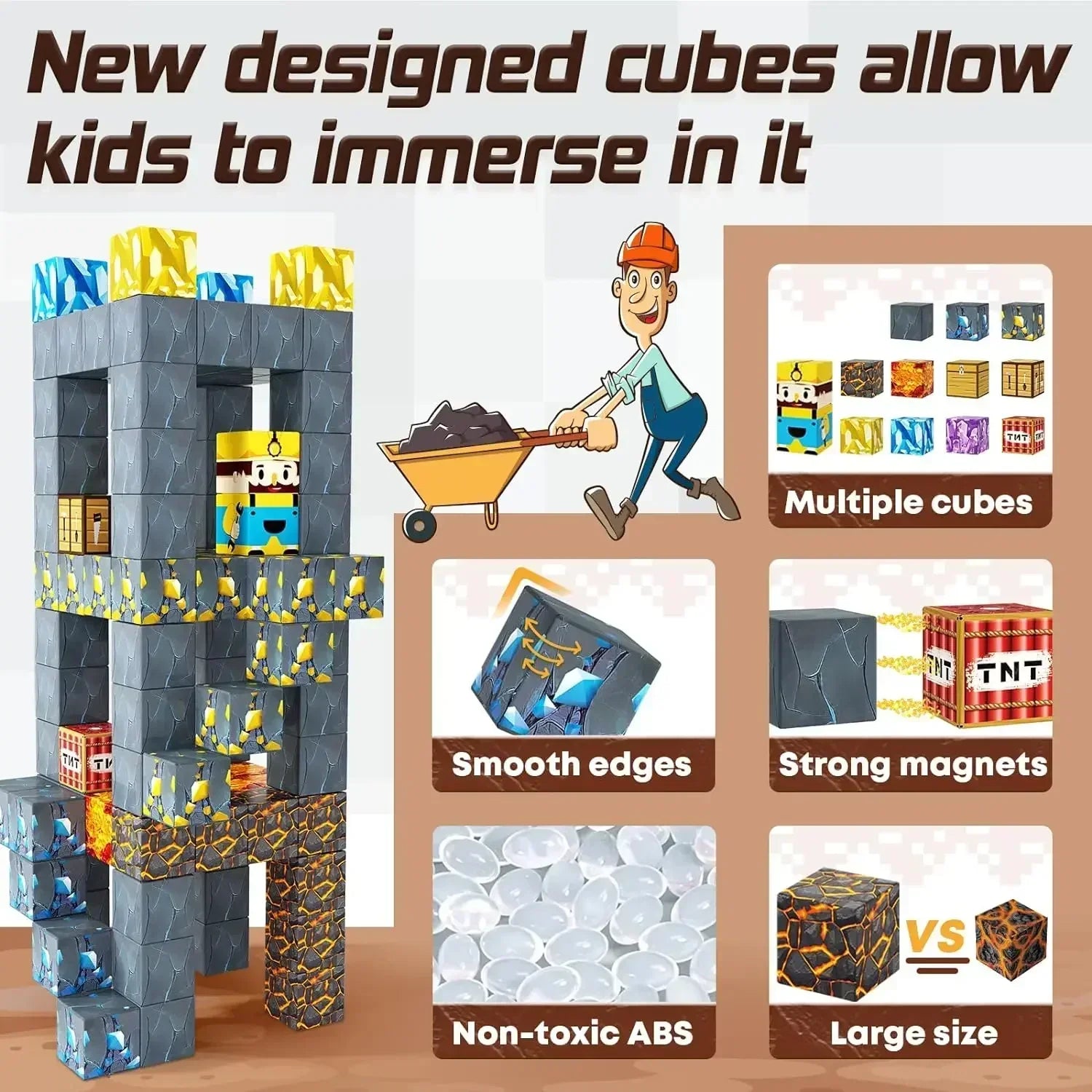 Fidtoy Magnetic Cube Building Blocks – STEM DIY Construction Toy Set for Kids Creative Learning Play
