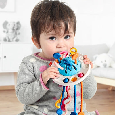 Fidtoy Silicone Pull String Sensory Toy for Babies – Montessori Teething Rattle and Fine Motor Learning Toy