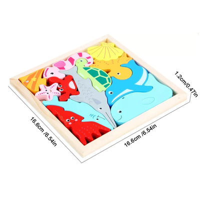Wooden Marine Animal Puzzle Kids Animal Block Puzzle Square