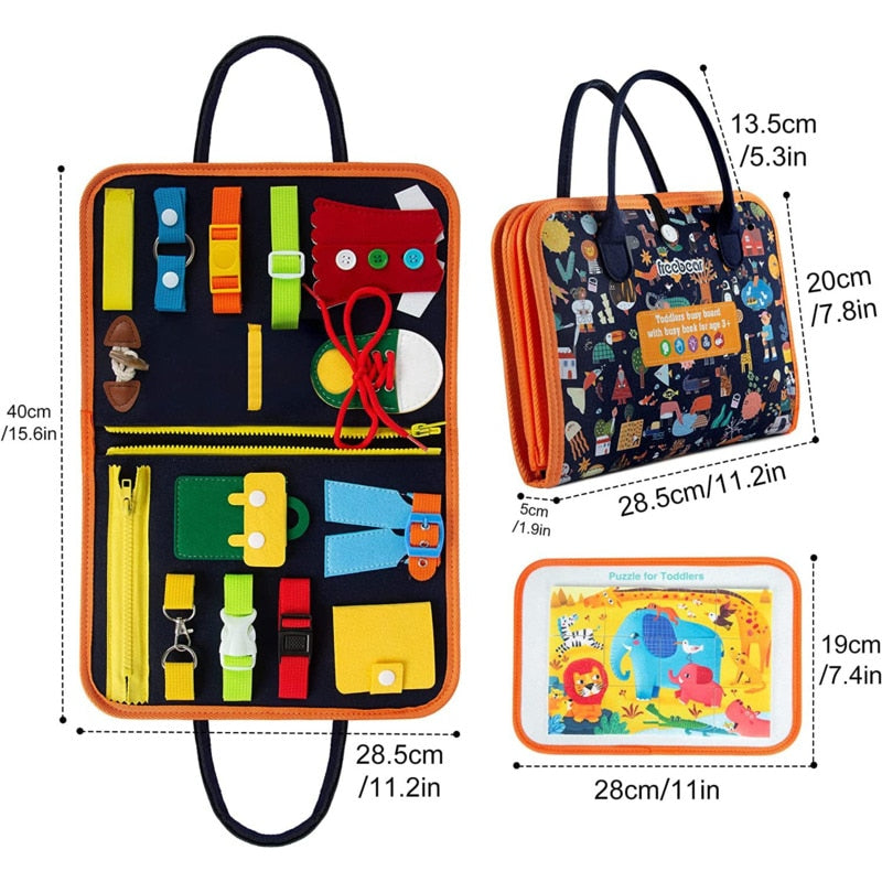 Fidtoy Busy Board for Toddlers – Portable Sensory Activity Board for Travel & Learning