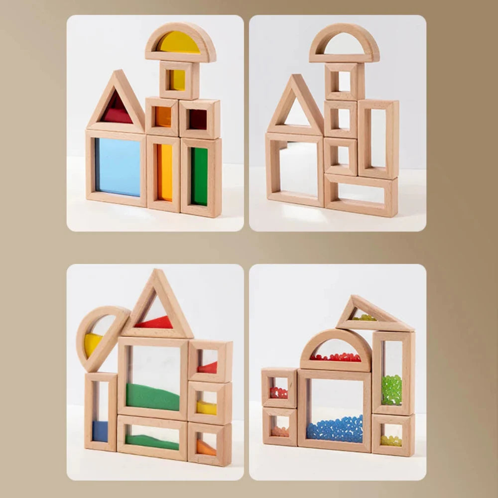 Fidtoy Wooden Transparent Acrylic Sensory Blocks | STEM Stacking & Learning Toy for Toddlers 3+