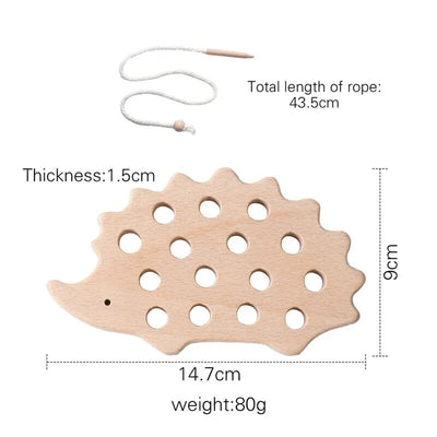 Fidtoy Wooden Hedgehog Threading Toy for Fine Motor Play