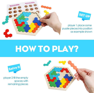 Fidtoy Hexagonal Wooden Tangram Puzzle for Kids 3-6 – Creative Building & Learning Toy