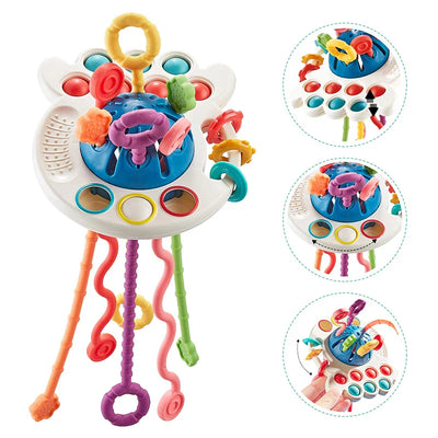 Fidtoy Montessori UFO Sensory Teething Toy for Babies Ages 1+ – Baby Pull String & Teether Activity Toy