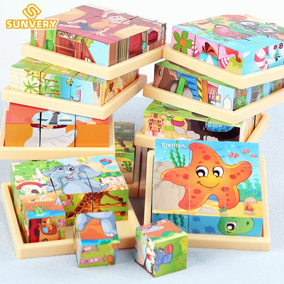 Fidtoy Wooden Animal Puzzle for Toddlers – 9-Piece Rotating Cube Educational Toy for Ages 3-6, Montessori Fine Motor & Cognitive Skills Development