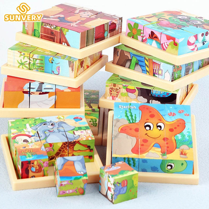 9 Pieces Six-sided 3D Cubes Jigsaw Puzzles (3-6 years old)