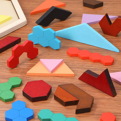 Fidtoy Hexagonal Wooden Tangram Puzzle for Kids 3-6 – Creative Building & Learning Toy