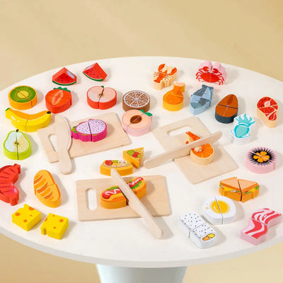 Fidtoy Jeu d'imitation en bois d'aliments à découper pour enfants | Jeu Montessori et motricité fine